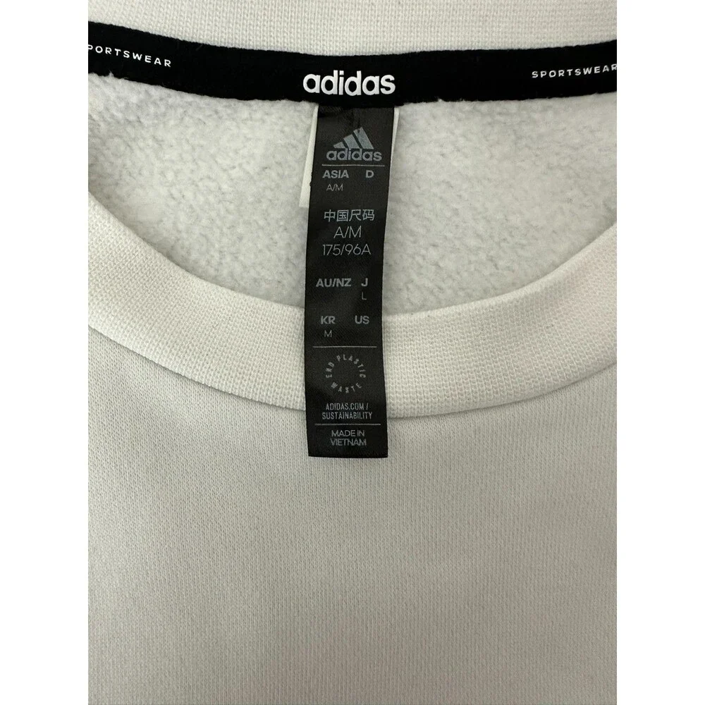 Adidas Three Stripes Crewneck Sweatshirt White Logo Fleece Pullover M Athleisure - Picture 5 of 12